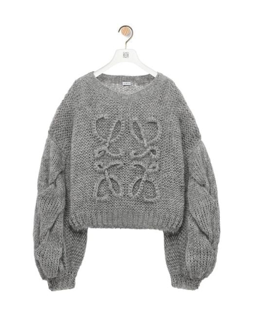 Loewe Gray Anagram Logo Embroidered Crewneck Oversized Jumper