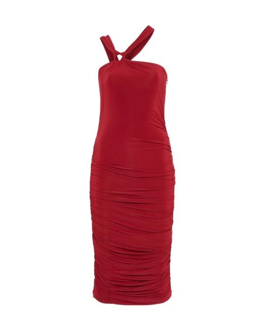 Isabel Marant Red Ruched One-Shoulder Midi Dress