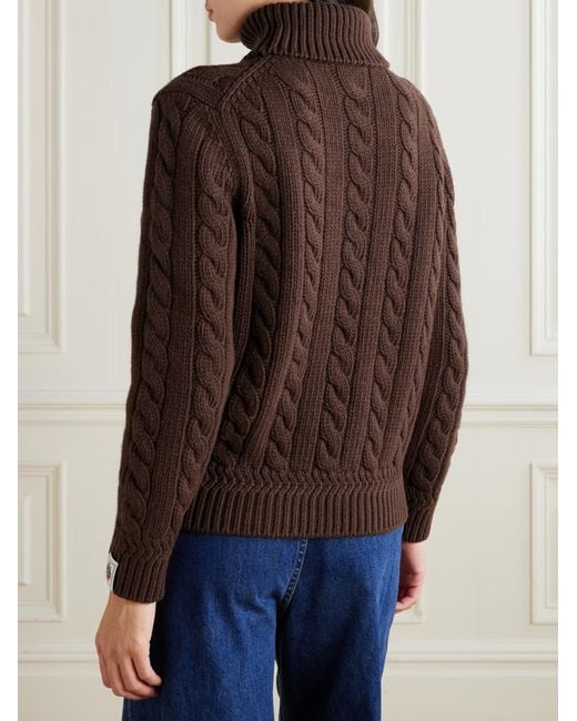 Bally Brown Cable-Knit Wool Turtleneck Sweater