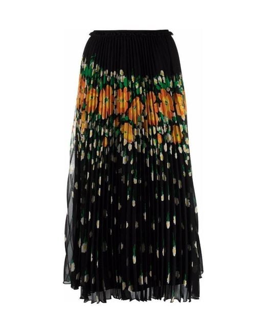 RED Valentino Black Floral-Print High Waist Midi Skirt