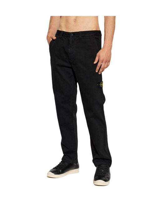 Stone Island Black Logo Patch Buttoned Jeans for men
