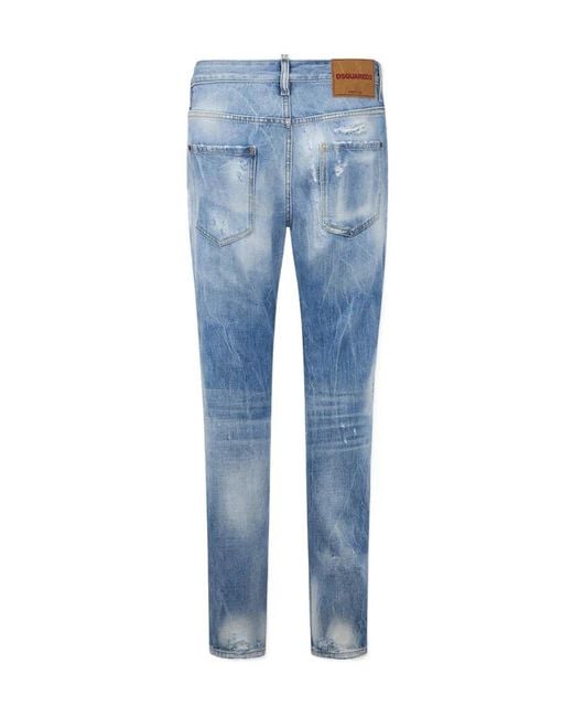 DSquared² Blue Teddy Distressed Straight-Leg Jeans for men