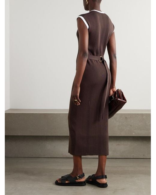 Wales Bonner Brown Rhyme Belted Pointelle-Knit Midi Dress