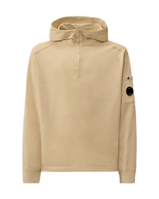 C P Company Natural Light Fleece Half Zip Lens Sweatshirt for men