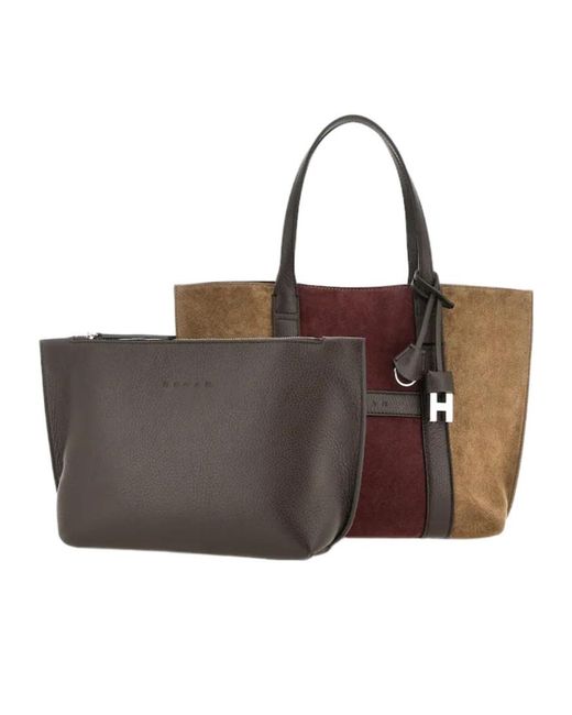Hogan Brown Script Shopping Bag Small