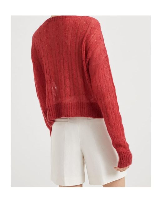 Brunello Cucinelli Red Crewneck Knitted Cardigan