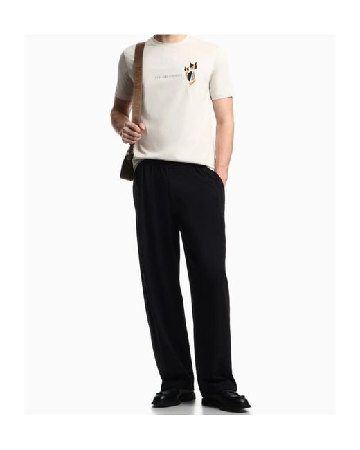 Emporio Armani White Logo Embroidered Crewneck T-Shirt for men