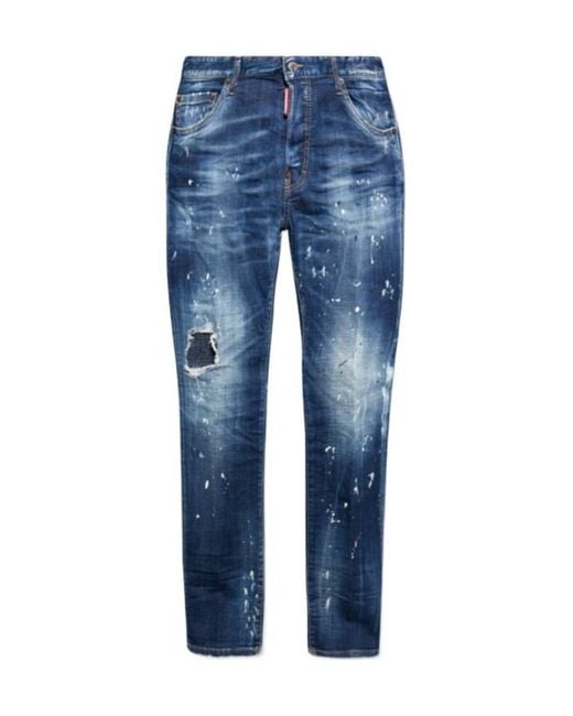 DSquared² Blue Cool Guy Mid-Rise Embellished Distressed Jeans for men
