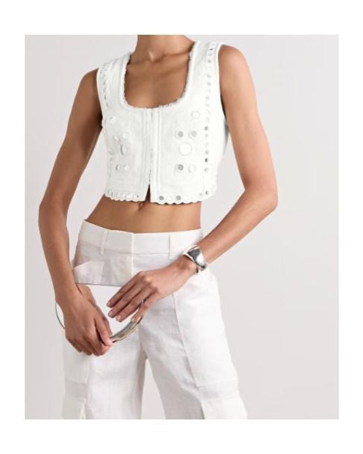 LoveShackFancy White Short Sequined Top