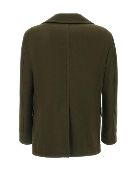 Tagliatore Green Double-Breasted Peacoat for men