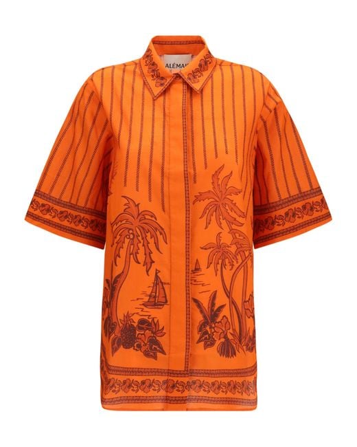 ALÉMAIS Orange Printed Oversized Shirt