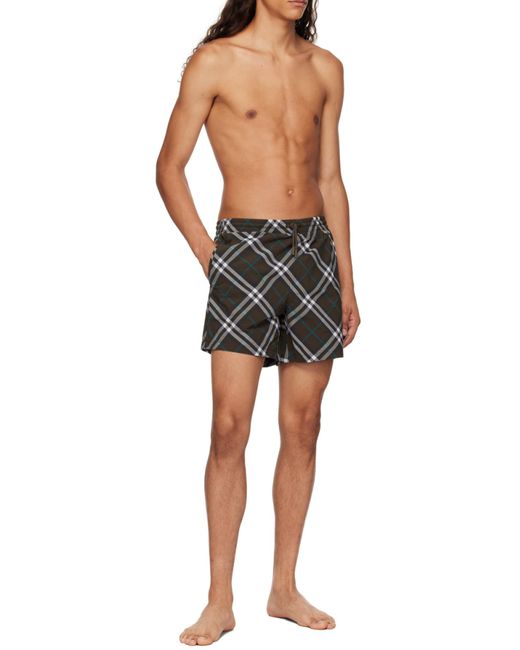 Burberry Gray Checked Drawstring Swim Shorts for men