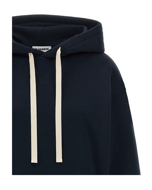 Jil Sander Blue Logo-Print Dropped-Shoulder Hoodie