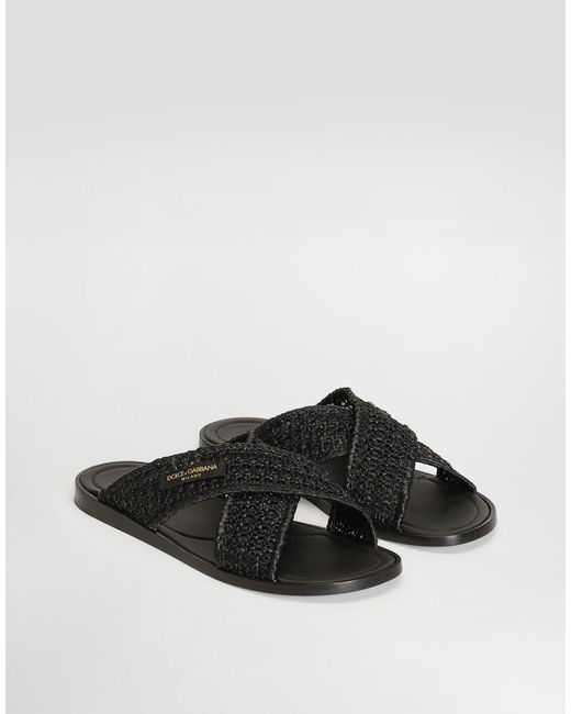 Dolce & Gabbana Black Woven Cross-Strap Slides for men