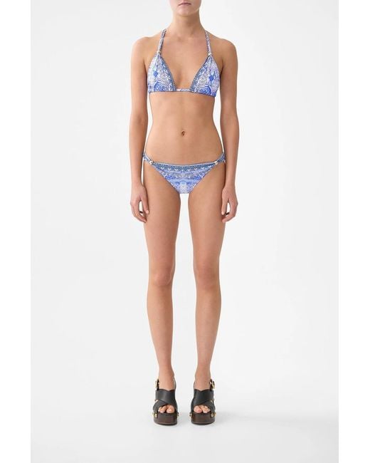 Camilla Blue Ball Trim Triangle Bikini Set