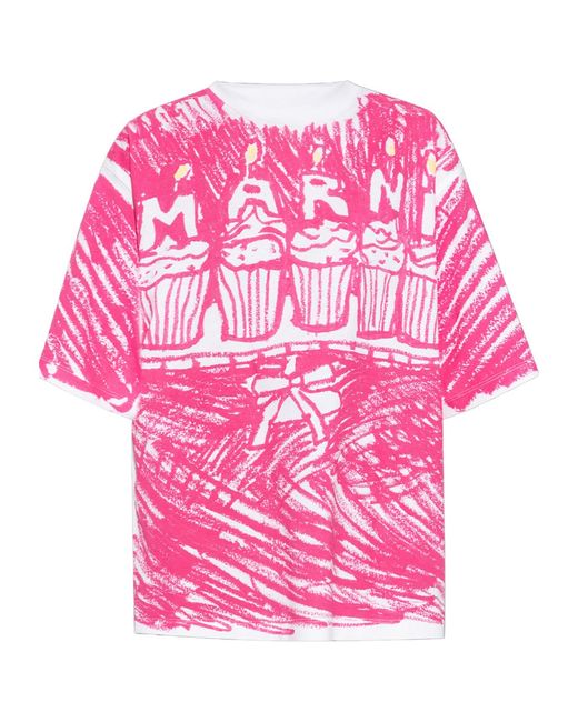 Marni Pink All-Over Printed Crewneck T-Shirt