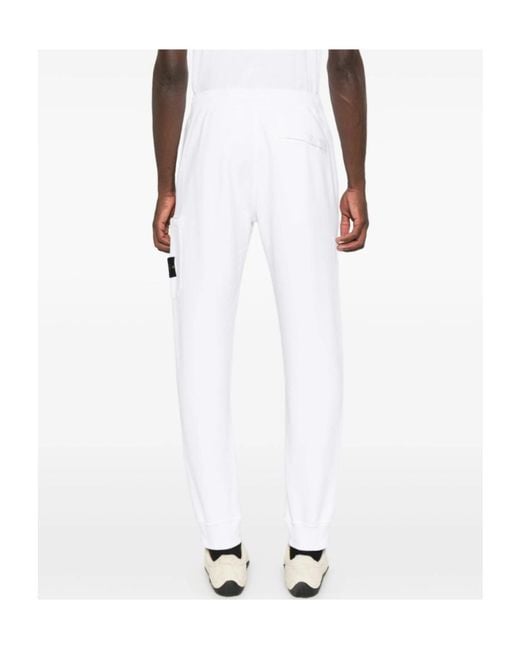 Stone Island White Drawstring-Waist Trousers for men