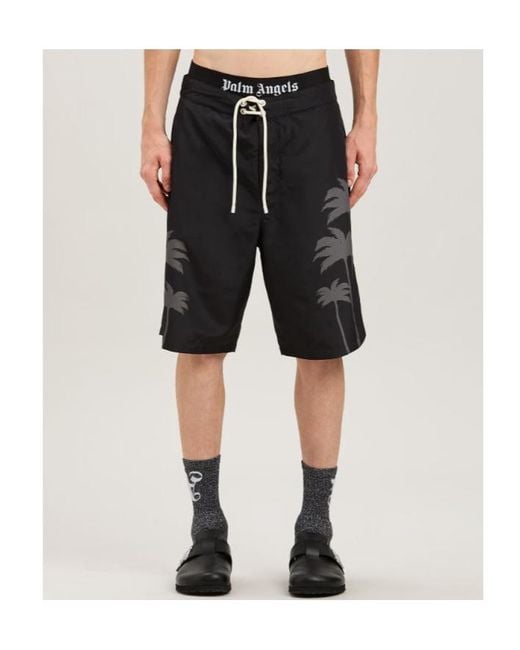 Palm Angels Black Palms Printed Drawstring Swim Shorts for men