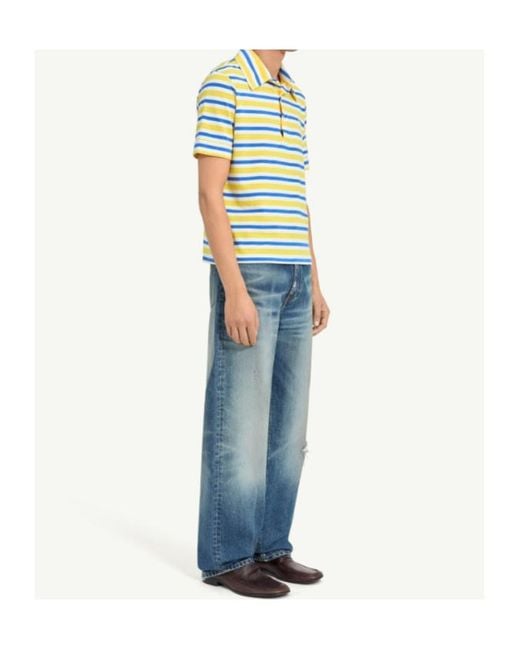 MM6 by Maison Margiela Yellow Logo Embroidered Striped Polo Shirt for men