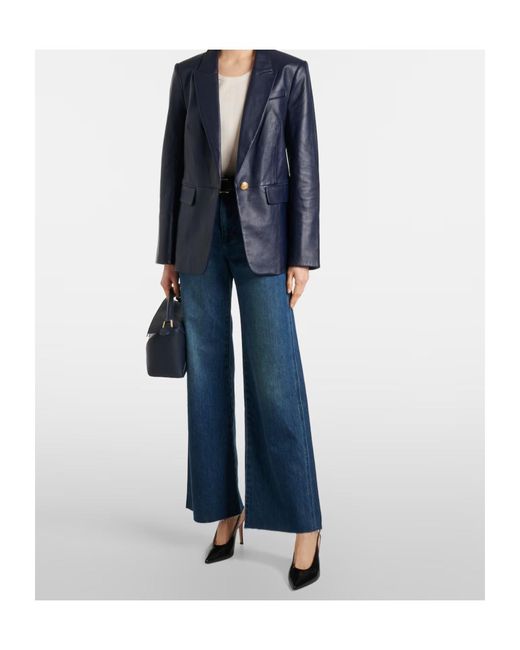 Veronica Beard Blue Vega Leather Blazer