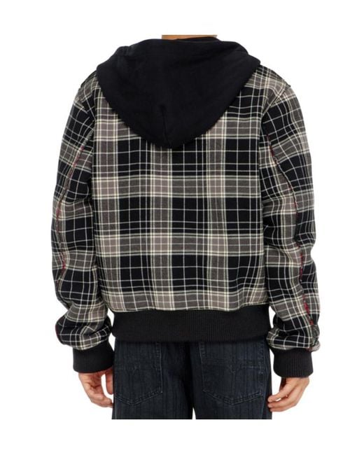 DIESEL Black Check-Flannel Bomber Jacket With Teddy Interior for men