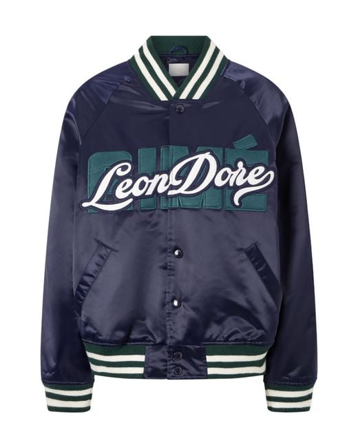 Aimé Leon Dore Blue Satin Padded Varsity Jacket