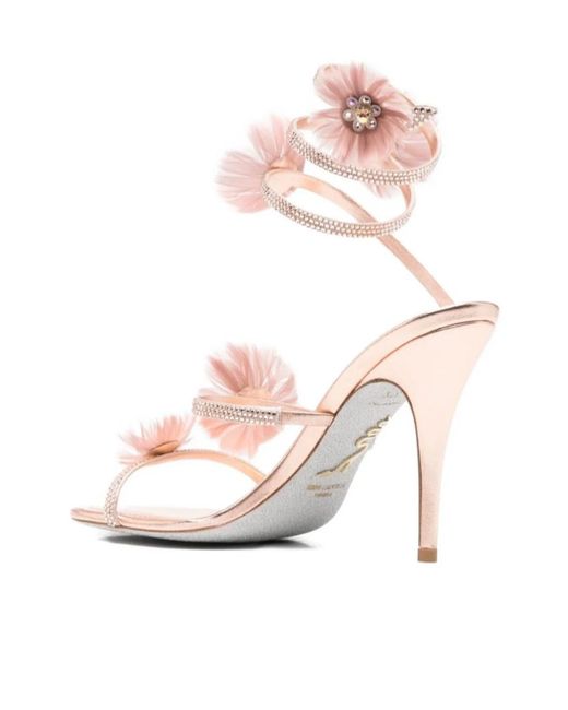 Rene Caovilla Pink René Caovilla Floral Embellished Heeled Sandals
