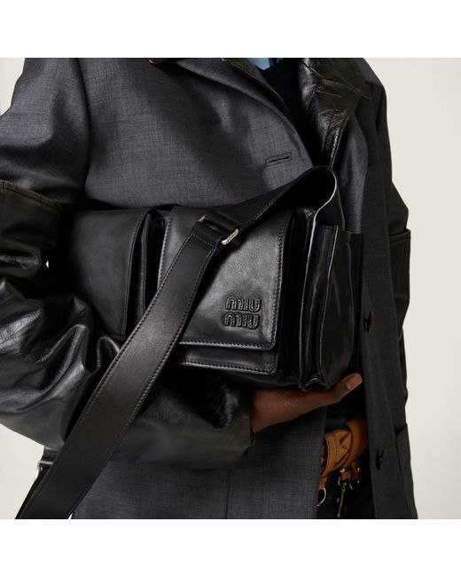 Miu Miu Black Utilitaire Nappa Leather Shoulder Bag