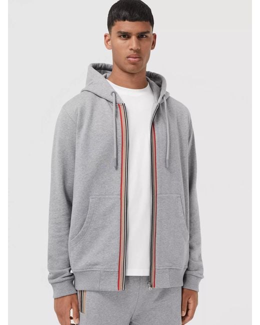 Burberry Gray Icon Stripe Zipped Hoodie for men