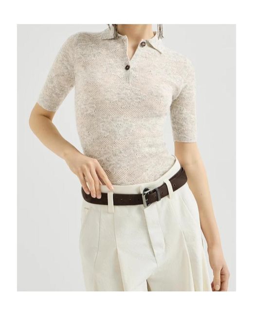 Brunello Cucinelli Natural Silk, Alpaca And Wool Flower-Lace Knit Polo