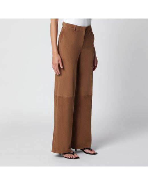 Nour Hammour Brown Suede Wide-Leg Pants