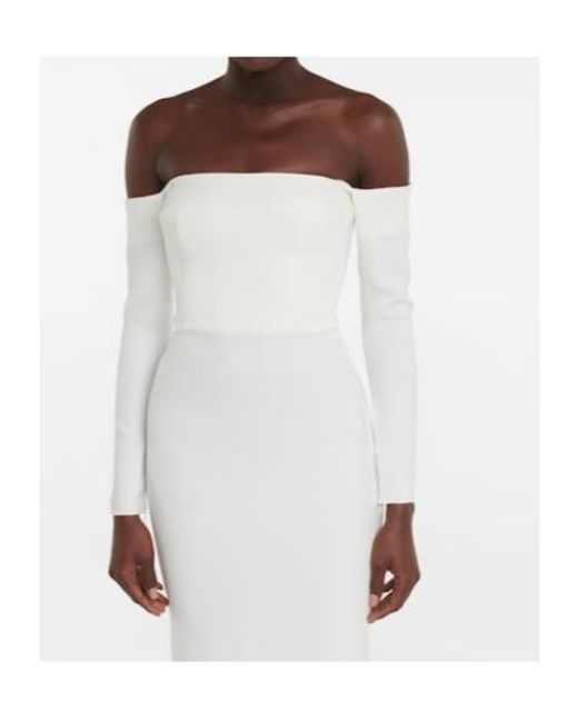 Alex Perry White Bridal Tate Stretch-Crepe Midi Dress