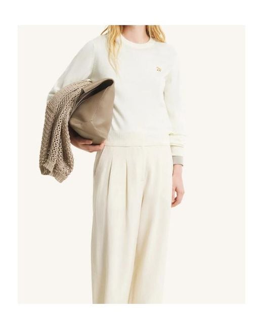 Maison Kitsuné White Maison Kitsuné Fox Embroidered Knitted Sweater
