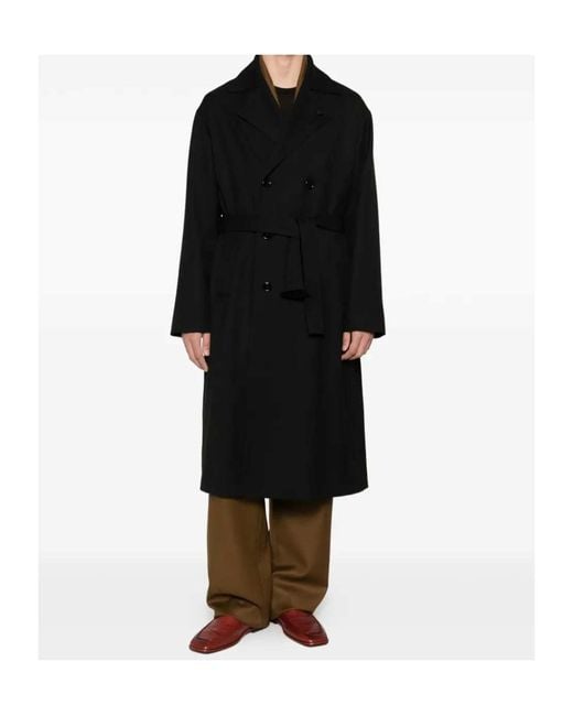 Lardini Black Belted Double-Breasted Coat for men