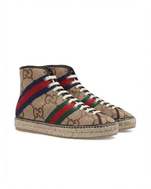 Gucci Brown Jumbo Gg Lace-Up High-Top Espadrille Sneakers for men