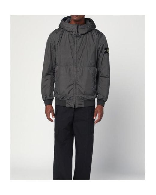 Stone Island Gray Logo Patch Zip-Up Hooded Jacket for men