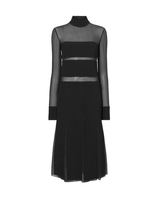 Proenza Schouler Black Sheer-Panel Pleated-Skirt Midi Dress