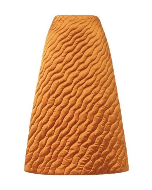 Fendi Orange Caramel Quilted Silk Skirt