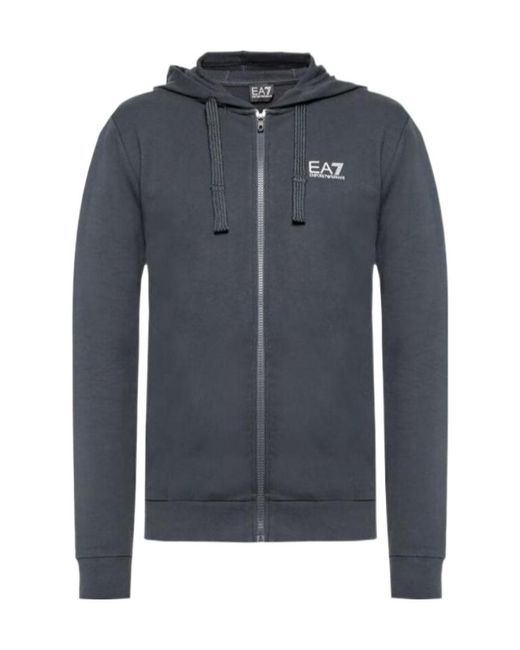 EA7 Blue Logo Printed Zipped Hooded Jacket for men