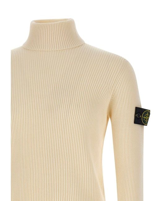 Stone Island White Ribbed High-Neck Sweater for men