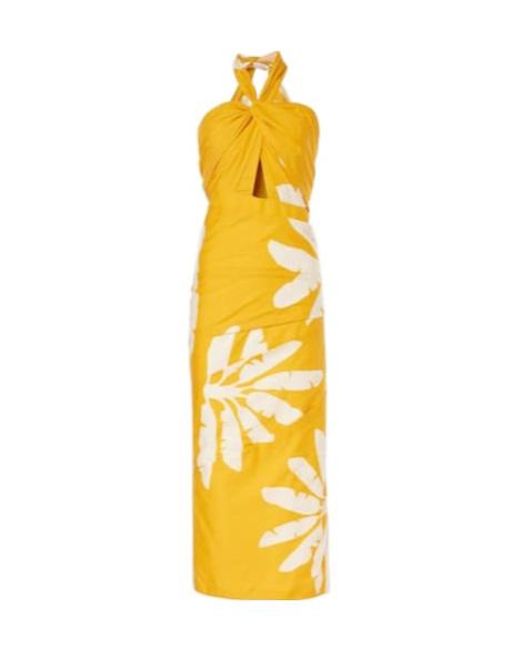 Johanna Ortiz Metallic Printed Twisted Cutout Midi Dress