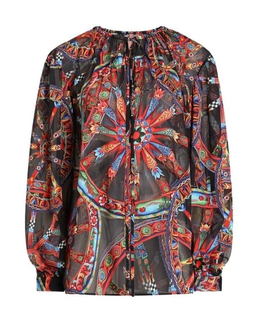 Dolce & Gabbana Red Carretto-Print Devoré Twill Top