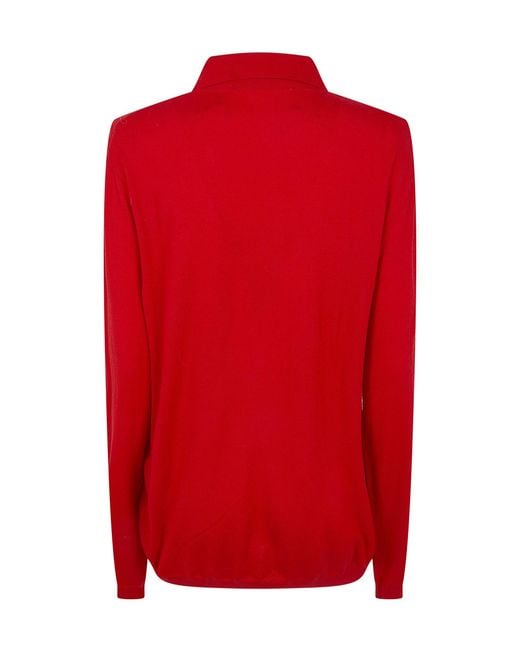 Frankie Shop Red Tala Knit V-Neck Polo Shirt