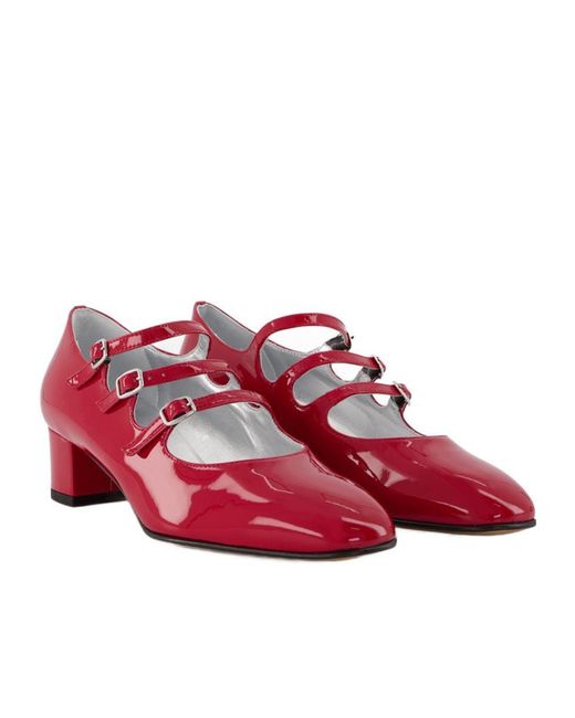 CAREL PARIS Red Kina Buckle Mary Jane High Heels
