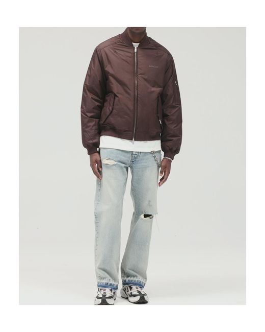 Represent Brown Bomber Jacket With Embroidered Logo for men