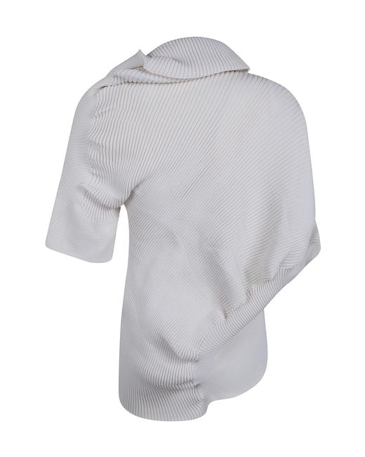 Issey Miyake White Life Form Asymmetric Knitted Top