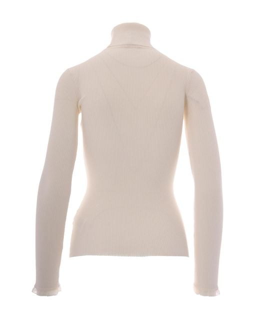 Elisabetta Franchi White Logo Plaque High-Neck Jumper