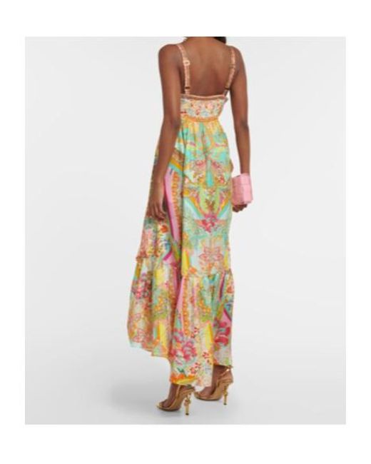 Camilla White Printed Ruffled Silk Midi Dress