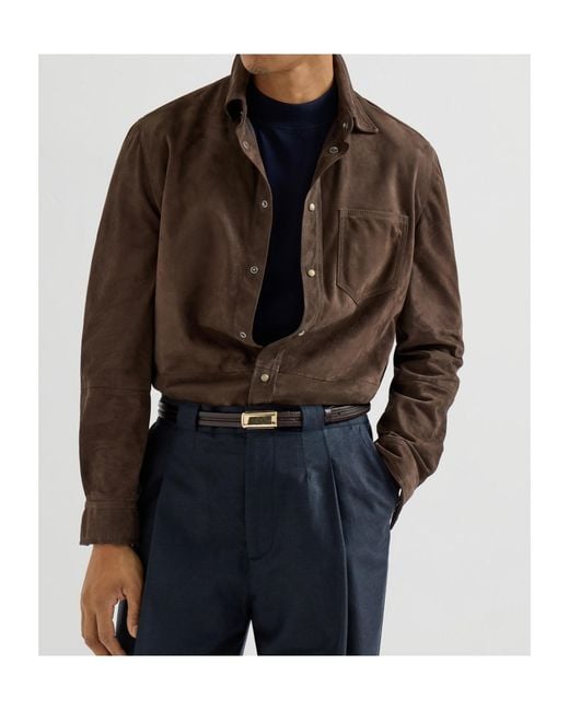 Brunello Cucinelli Brown Suede Overshirt for men