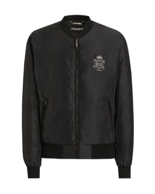 Dolce & Gabbana Black Nylon Crest Bomber Jacket for men